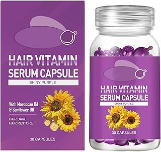 Hair Vitamin Serum Capsules, Shiny Purple, with Argan Oil, Jojoba and Sunflower Seed Oil, Natural Fragrance, Non-Greasy Formula for All Hair Types, 30 Capsules