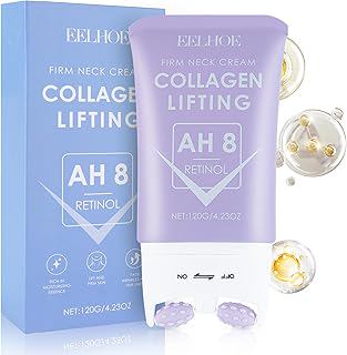 EELHOE Neck Lift Cream with AH8 & Retinol, 2-in-1 Neck Firming Cream with Double Rollers, Fast-Absorbing Formula for Wrinkles, Sagging Skin, Face Lifting, 4.23 oz
