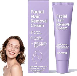 Facial Hair Removal Cream for Women, Upper Lip & Chin Hair Remover for Fine & Peach-Fuzz Hair, Smooth Finish Formula for Face, Also Works for Arms & Legs