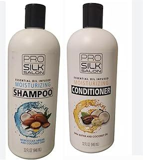 Silk Salon Essential Oil Infused Moisturizing Shampoo and Conditioner Set, Moroccan Argan and Coconut Oil, 32 Fl Oz