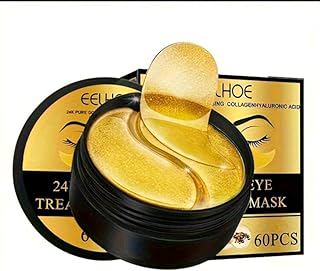 24K Gold Under Eye Mask Treatment, 60 Pieces, with Hyaluronic Acid (60pc)
