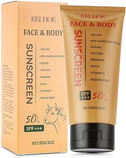 EELHOE Tallow Sunscreen SPF 50, Non-Nano Zinc & Grass-Fed Tallow Sunblock for Face & Body, Non-Greasy, Mineral-Based Water Resistant Balm, 3 oz