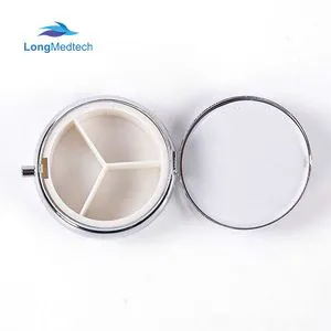 Sliver Metal Round Compartment Pill Case Divid Storage Tablet Container