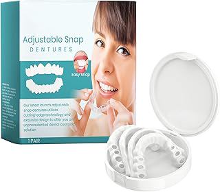 Adjustable Snap-On Dentures with Storage Case, Comfortable Fit, Easy Installation, 1 Pair