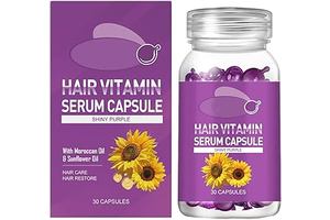 Hair Vitamin Serum Capsules, Shiny Purple, with Argan Oil, Jojoba and Sunflower Seed Oil, Natural Fragrance, Non-Greasy Formula for All Hair Types, 30 Capsules