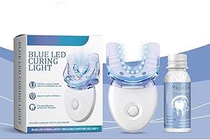 Blue LED Curing Light with Moldable Denture Gel, Dental Tooth Protection Kit, White