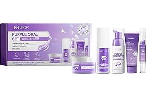 eeth Whitening Kit, Purple Toned Set with Tooth Care Pen, Powder, Toothpaste and Mousse