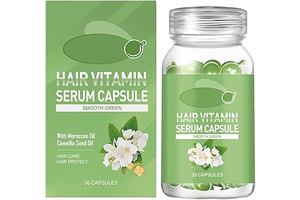 Smooth Green Hair Vitamin Serum Capsules with Camellia Seed Oil, Argan Oil and Jojoba Oil, Natural Fragrance, Non-Sticky Formula, All Hair Types, 30 Capsules