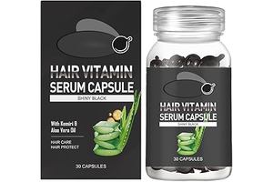 Hair Vitamin Serum Capsules with Aloe Vera Extract, Stone Chestnut Oil, Argan Oil, 30 Capsules, Shiny Black, Non-Sticky Formula, All-Day Moisture, Natural Fragrance