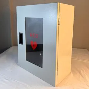 Medical Stainless Steel, Steel Aluminum Tamper-Proof Weatherproof Outdoor/Indoor Use Visual & Audio Alarm, Wall Mountable Break Glass Aed Box