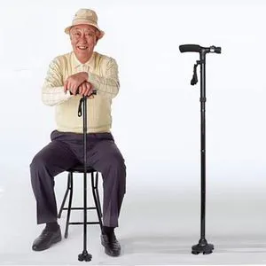 Aluminum UL Certified Elderly Crutch Rechargeable Cane with LED FDA