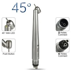 Dental 45 Angle Degree LED High Speed Handpiece Standard Head Push Button E-Generator Integrated Handpiece Single Water Spray Air Turbine