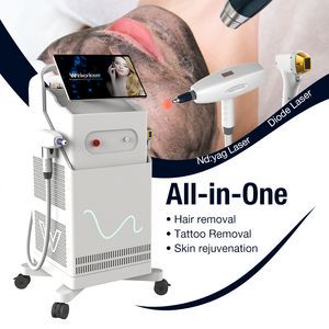 Newest Design 2in1 ND YAG Laser Carbon Peeling Tattoo Removal and 808nm Diode Laser Hair Removal Machine