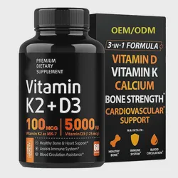 OEM Vitamin K2 D3 Supplement Capsules with Microcrystalline Cellulose Boost Calcium Iron Zinc Selenium Absorption for Adults