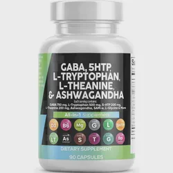 All-in-1 Supplement GABA 750mg 5-Htp 200mg L-Tryptophan 500mg L-Theanine, Ashwagandha Capsule - Sleep & Mood Support