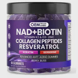 Nad+ Resveratrol Berberine Biotin Anti-Aging Gummy Collagen Keratin Zinc Vitamin K2 D3 Nad Gummies Herbal Supplements Hair Nails