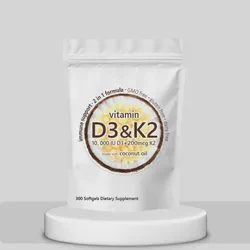 OEM Vitamin D3 & K2 Coconut Oil Softgels 10, 000 Iu D3 + 200 Mcg Vitamin D3 K2