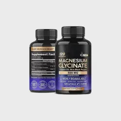 Magnesium Supplement, Magnesium Glycinate Capsules 500 Mg, Vitamin D3, B6, Black Pepper