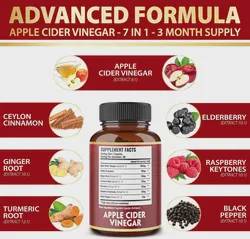 Apple Cider Capsules with Ceylon Cinnamon, Ginger Root, Elderberry, Turmeric Supplement Capsule